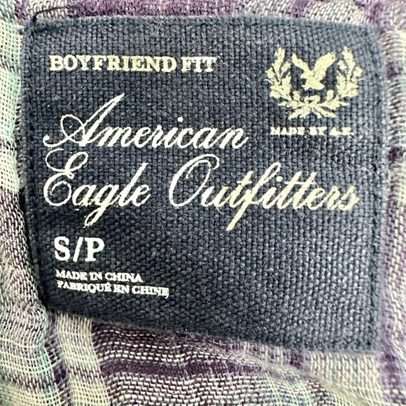 American Eagle Outfitters Boyfriend Shirt Womens S Purple Plaid Button LS - Picture 6 of 8